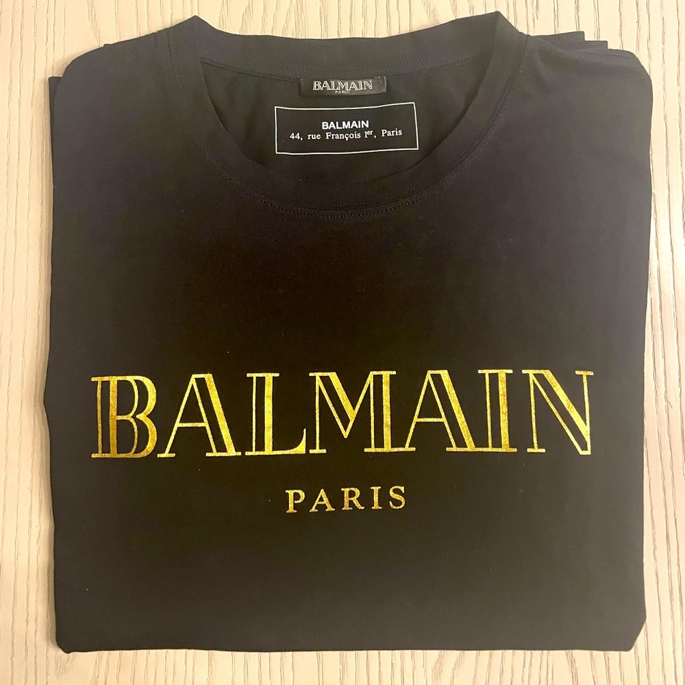 Balmain gold metallic logo cotton T . New!